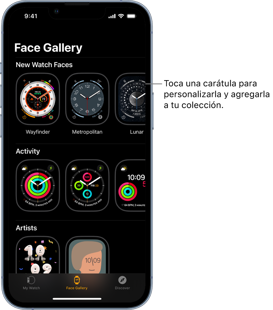 Explorar la galería de carátulas en el Apple Watch Ultra Soporte