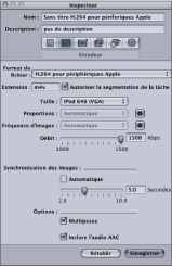 Figure. H.264 for Apple Devices Encoder pane of the Inspector window.