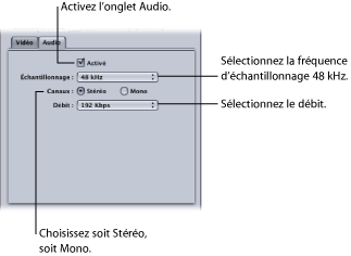 Figure. Audio tab of the MPEG-1 Encoder pane of the Inspector window.