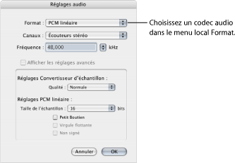 Figure. Format pop-up menu in the Sound Settings dialog.
