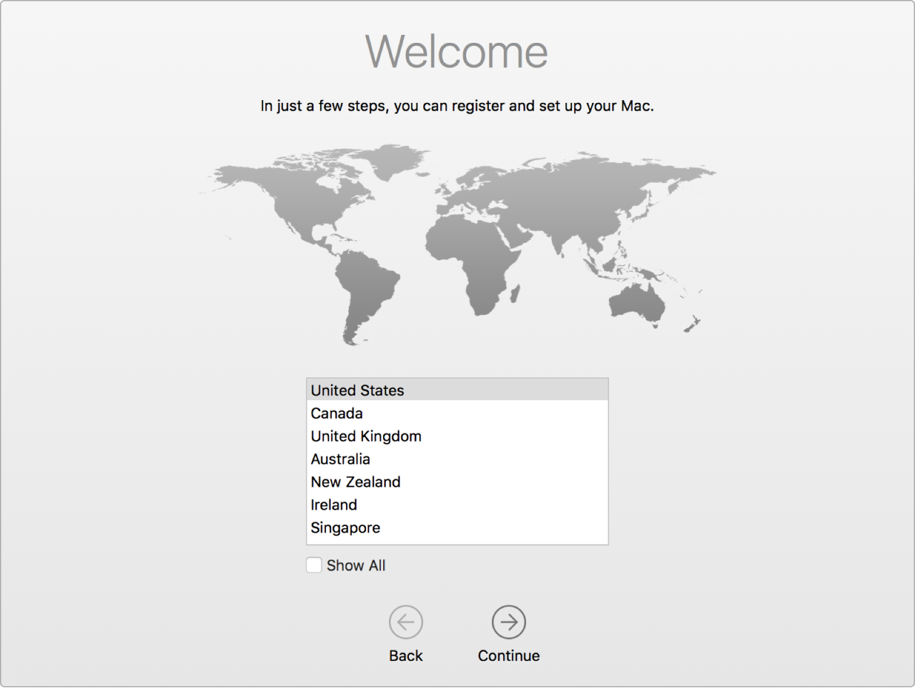 iMac screen with Setup Assistant open and the Transfer Information to This Mac pane showing.