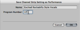 Figure. Save Channel Strip Setting as Performance dialog.
