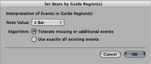 Figure. Set Beats by Guide Regions dialog.