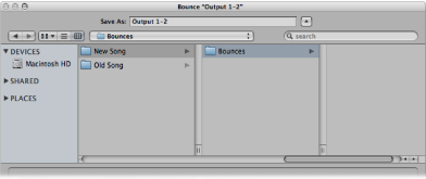 Figure. File name and folder settings in the Bounce window.