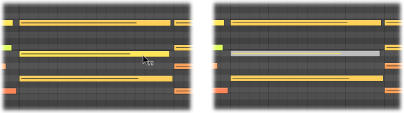 Figure. Piano Roll showing note event being muted with the Mute tool.