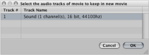 Figure. Dialog asking which audio track should be used in the new movie.