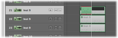 Figure. Arrange area with MIDI recording overlapping an existing MIDI region.
