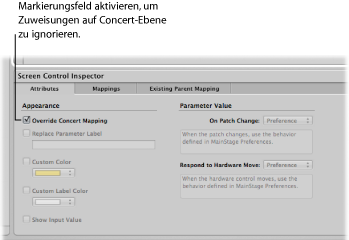 Figure. Selecting the Override Concert Mapping checkbox.