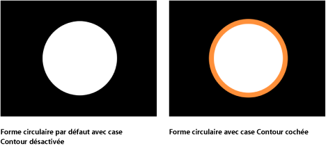 Figure. Canvas window showing a circle shape with and without the Outline checkbox selected.