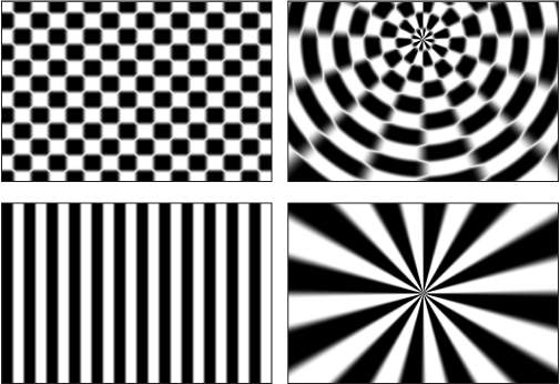 Figure. Canvas showing before and after effects of Polar filter on checkerboard and stripes generators.