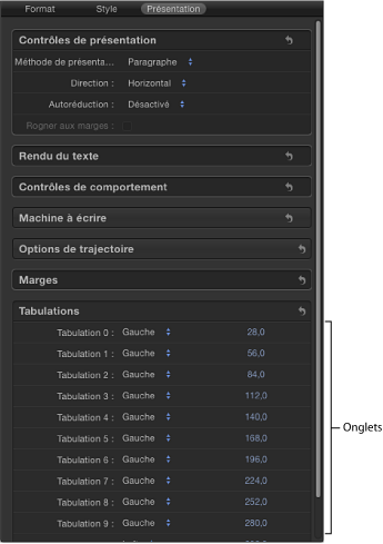 Figure. Inspector showing Text tab options for an imported RTF.
