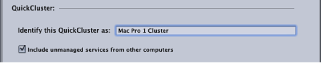 Figure. "Identify this QuickCluster as" field in the Apple Qmaster Sharing window of Compressor.