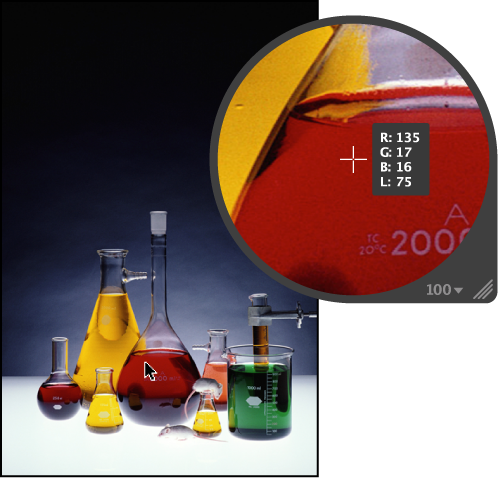 Figure. Loupe showing color values for an image.