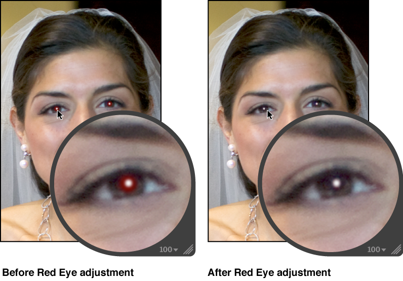 Figure. Image before and after a Red Eye adjustment.