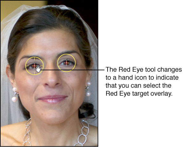 Figure. Image showing a hand icon appearing over a Red Eye target overlay to indicate that you can select it.