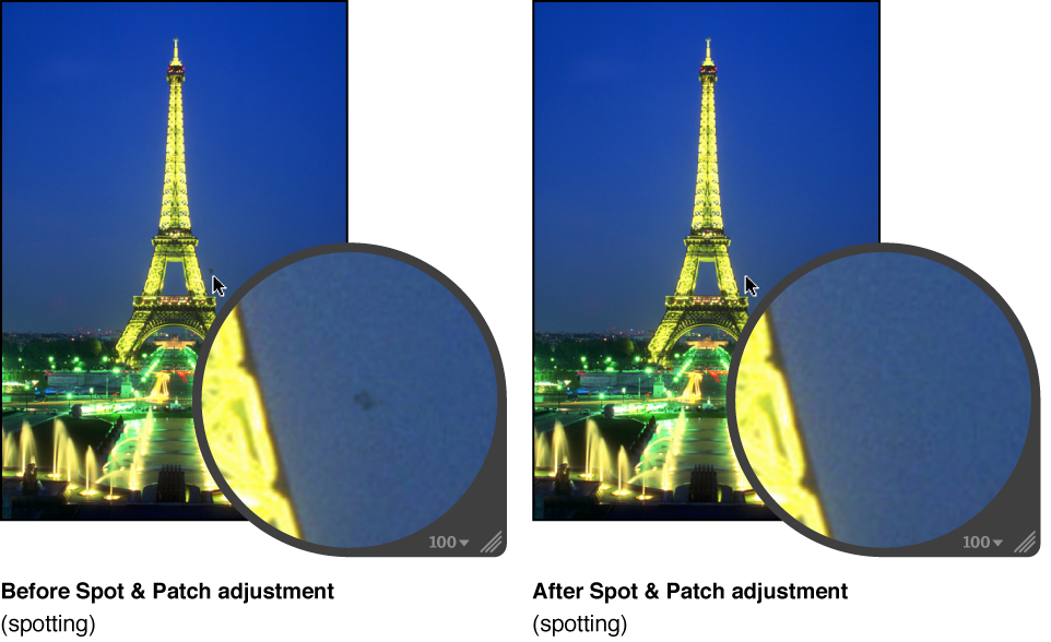 Figure. Image before and after a Spot adjustment.