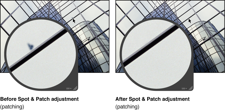 Figure. Image before and after a Patch adjustment.