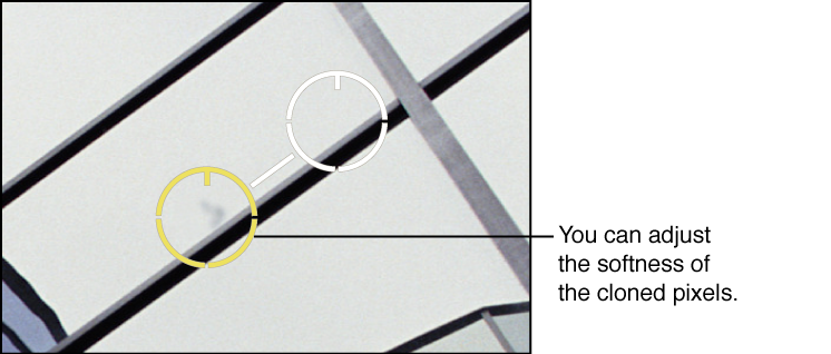 Figure. Image showing a Softness adjustment to pixels within the Spot & Patch target overlay.