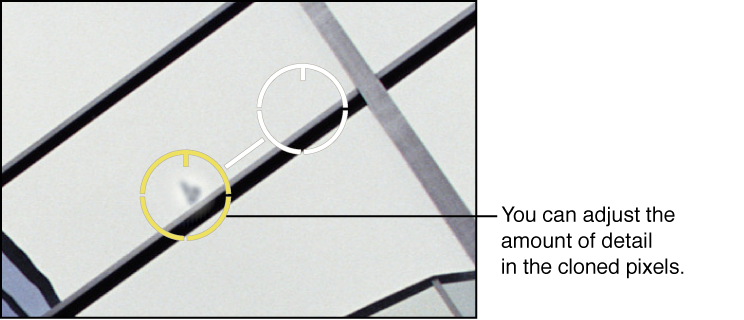 Figure. Image showing a Detail adjustment to pixels within a Spot & Patch target overlay.