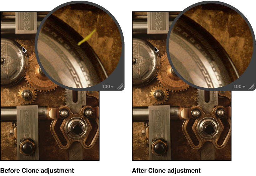 Figure. Image before and after a Clone adjustment.