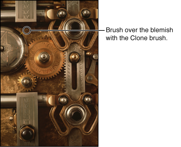 Figure. Image showing a circular overlay indicating the position of the Clone brush.