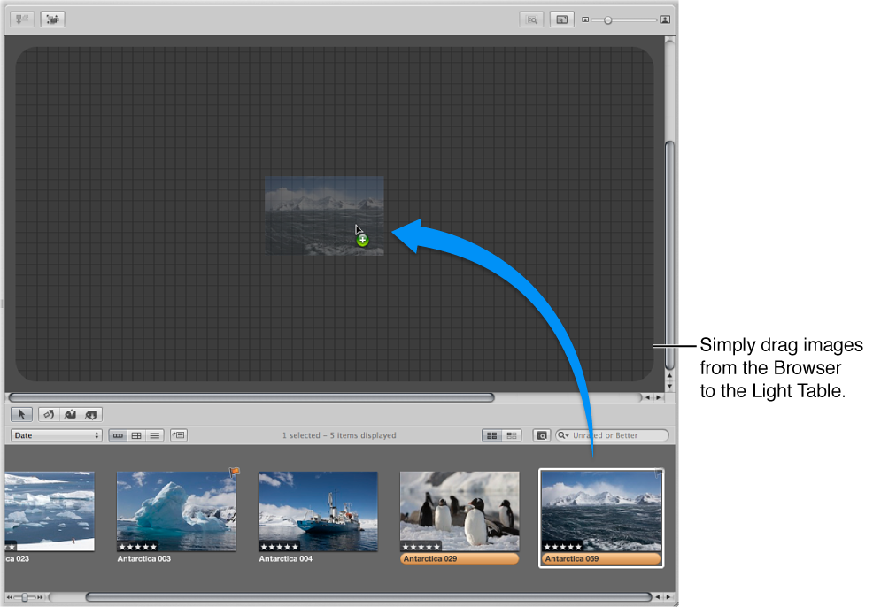 Figure. Image being dragged from the Browser to the Light Table.