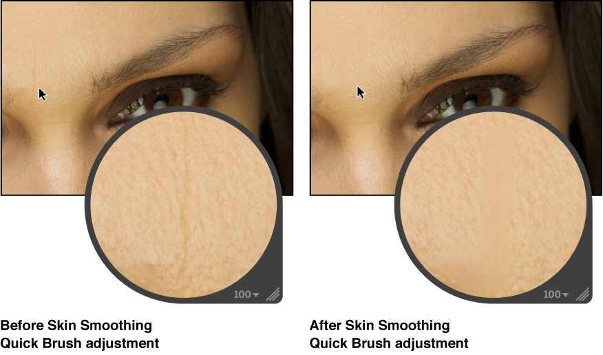 Figure. Image before and after a Skin Smoothing Quick Brush adjustment.