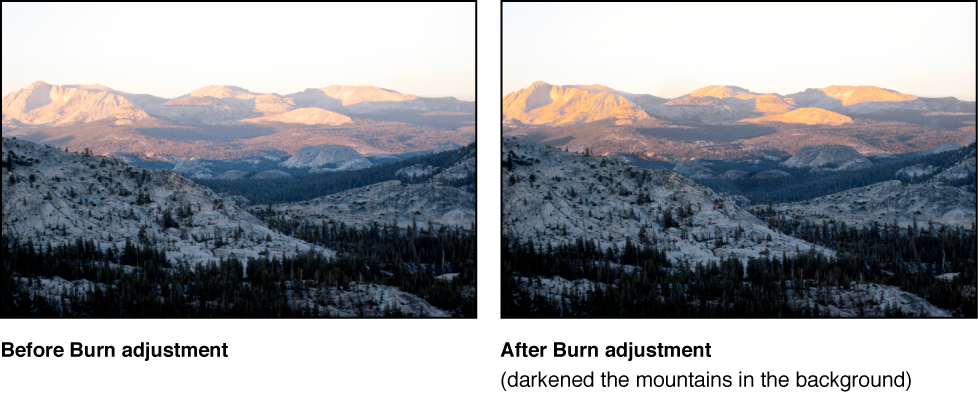 Figure. Image before and after a Burn Quick Brush adjustment.