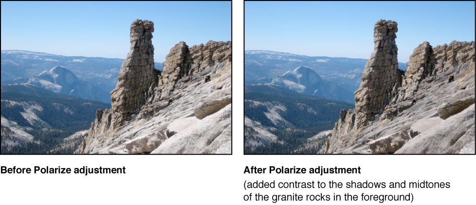 Figure. Image before and after a Polarize Quick Brush adjustment.