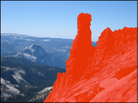 Figure. Image showing an overlay appearing over the area of the image the adjustment was brushed on.