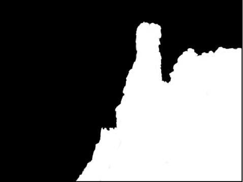 Figure. Image showing a white overlay appearing over the area of the image the adjustment was brushed on, with the rest of the image appearing as solid black.