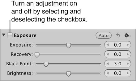 Figure. Checkbox that turns the Exposure adjustment on and off.