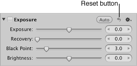 Figure. Reset button for the Exposure adjustment.