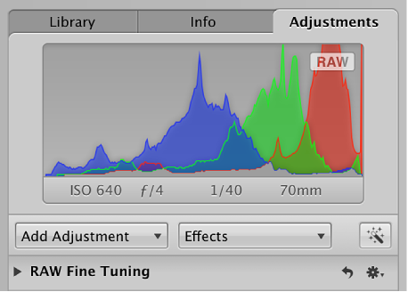 Figure. Effects pop-up menu in the Adjustments inspector.