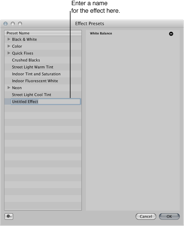 Figure. Adjustment Presets dialog showing a new, untitled preset.