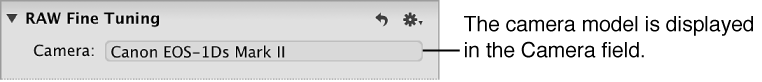 Figure. Camera field in the RAW Fine Tuning area of the Adjustments inspector.