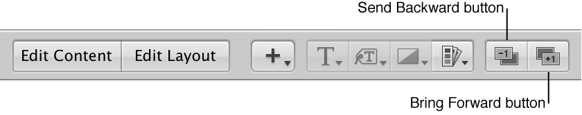 Figure. Send Backward and Bring Forward buttons in the Book Layout Editor.