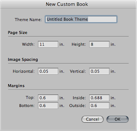 Figure. Controls in the New Custom Book dialog.