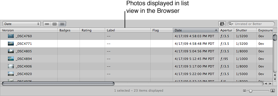 Figure. Browser in list view.