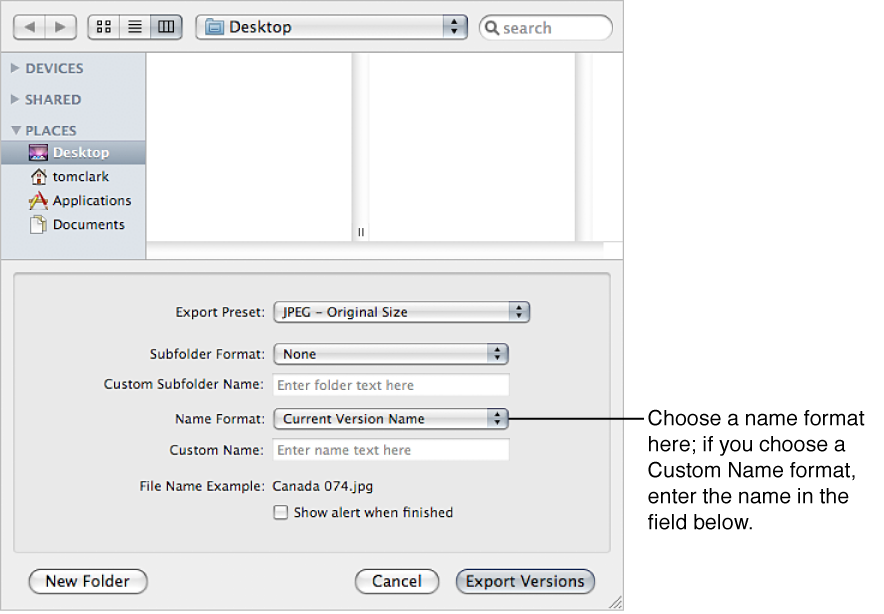 Figure. Name format options in the Export dialog.