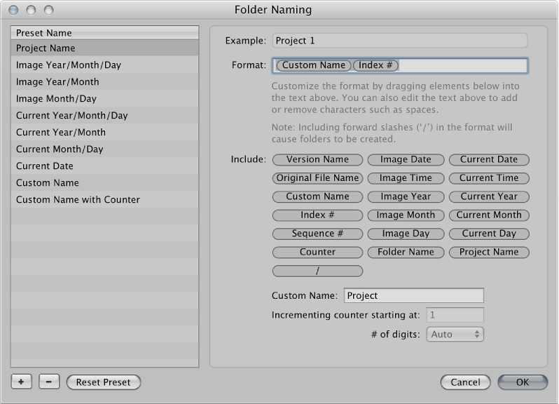 Figure. Folder Naming dialog.