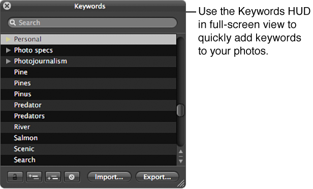 Figure. Keywords HUD showing the keyword groups.