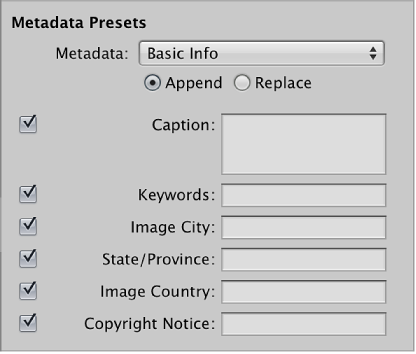 Figure. Metadata controls in the Import browser.