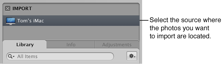 Figure. Import pane showing the import location selected.