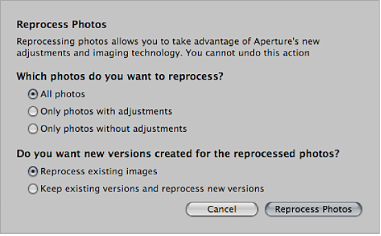 Figure. Reprocess Photos dialog.