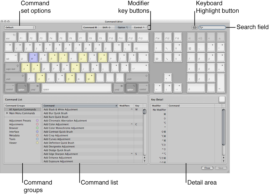 Figure. Controls in the Command Editor.
