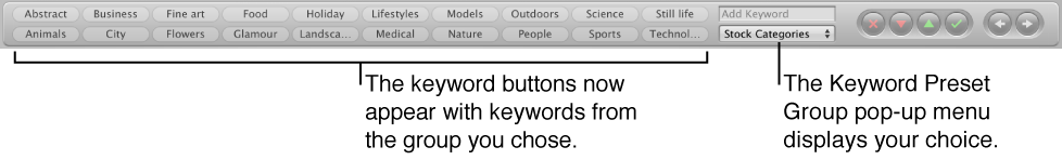 Figure. Keyword buttons in the control bar showing keywords in the newly chosen keyword preset group.