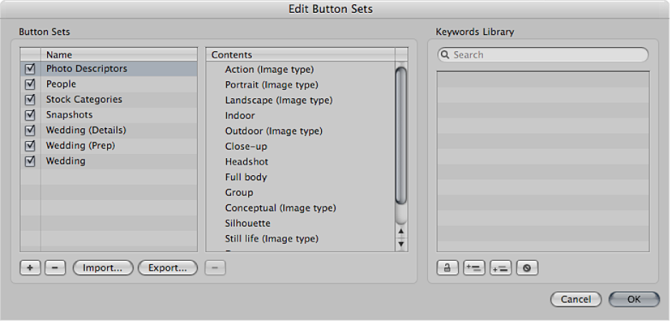Figure. Edit Button Sets dialog.