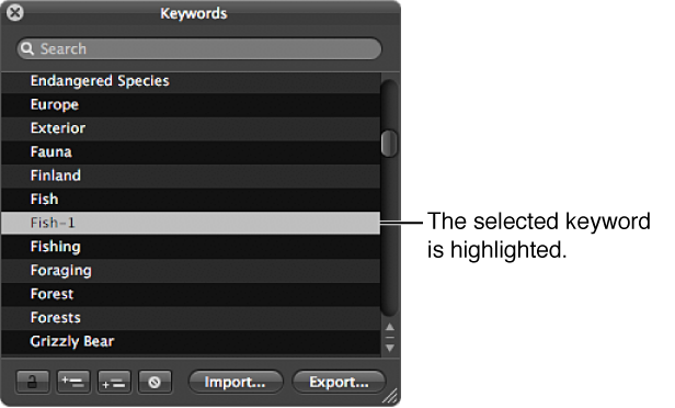 Figure. Keywords HUD showing a selected keyword.