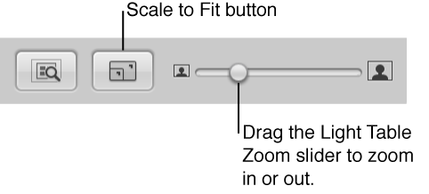 Figure. Scale to Fit button and Zoom slider in the Light Table.